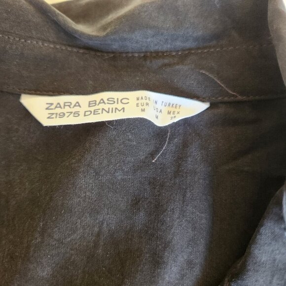 Zara Women's Size M Black Lyocell Ringed Accent Long Sleeve Button Up Shirt Goth - Picture 15 of 16